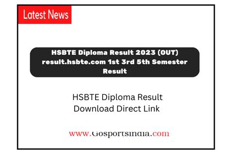 HSBTE Diploma Result 2023 [ Link Out ] 1st 3rd 5th Semester .